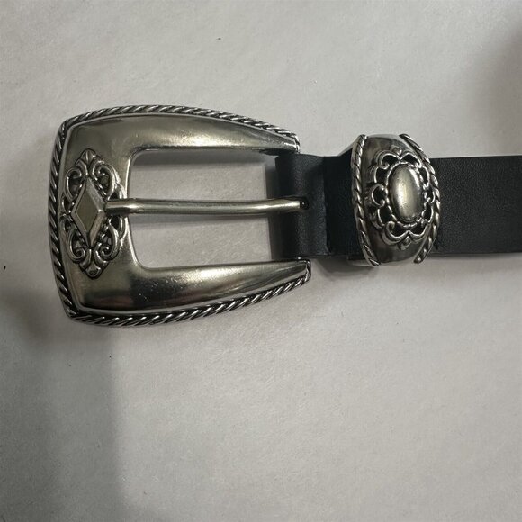 Women's Belt Western Style Black Faux Leather Silver Buckle 1X - Picture 2 of 6